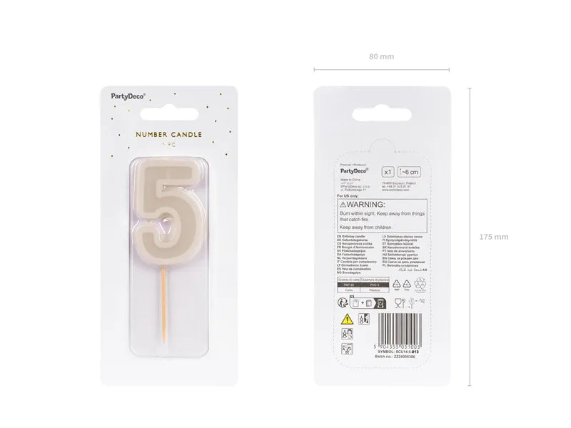 5 Jahre Kerze Beige 10cm