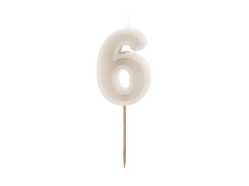 6 Jahre Kerze Beige 10cm