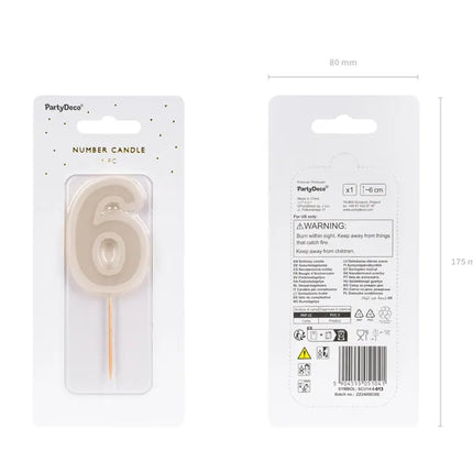 6 Jahre Kerze Beige 10cm