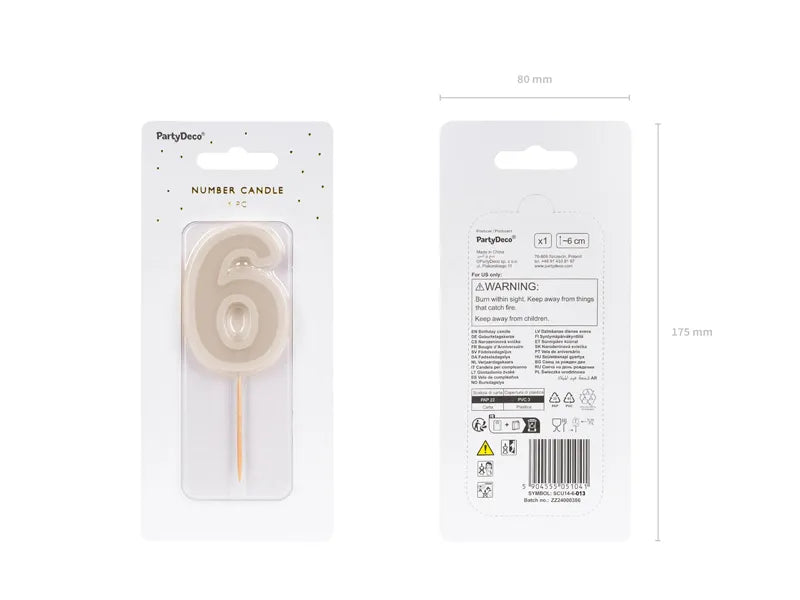 6 Jahre Kerze Beige 10cm