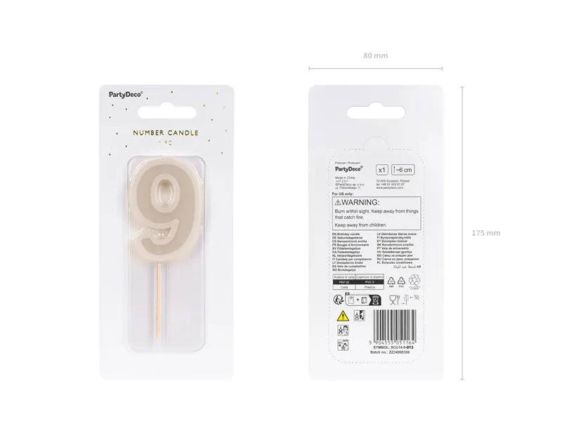 9 Jahre Kerze Beige 10cm