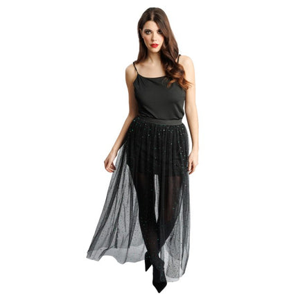 Tule Rok für Damen, schwarz mit grünen Pailletten