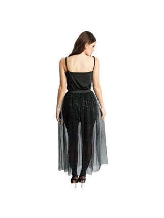 Tule Rok für Damen, schwarz mit grünen Pailletten