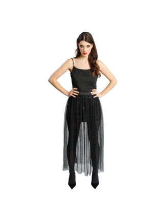 Tule Rok für Damen, schwarz mit grünen Pailletten