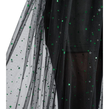 Tule Rok für Damen, schwarz mit grünen Pailletten