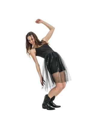Schwarzer Tüllrock mit Glitzer für Damen, Einheitsgröße