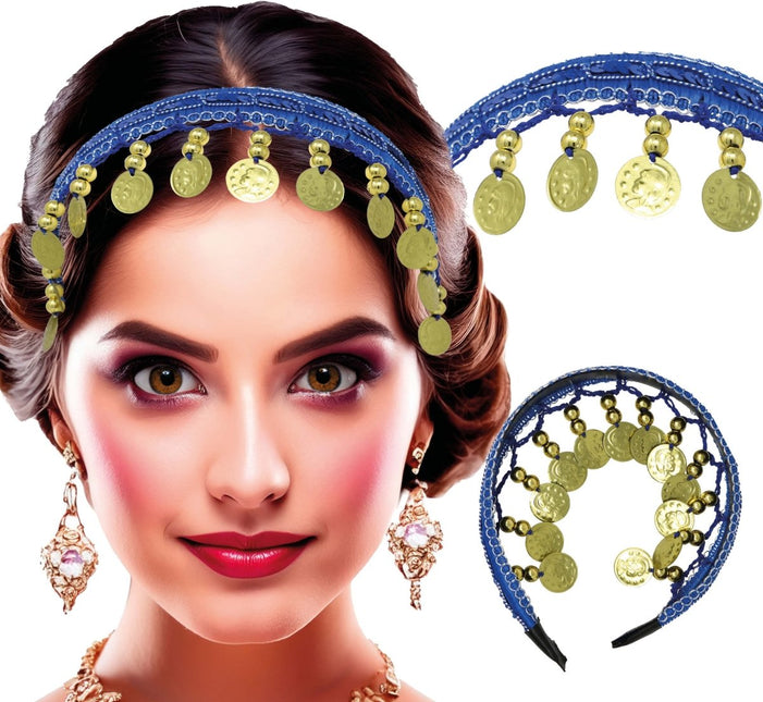 Blauw Gouden Hoofdband Munten - Partywinkel - 8434077137703