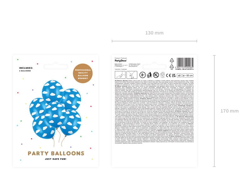 Blauwe Ballonnen Witte Wolken 30cm 6st van Partydeco koop je bij Partywinkel