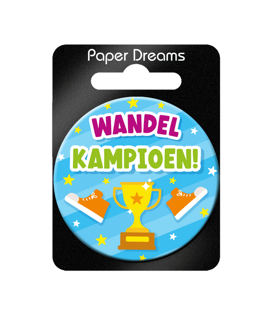 Blauwe Button Wandelkampioen 5,5cm van Paper Dreams koop je bij Partywinkel