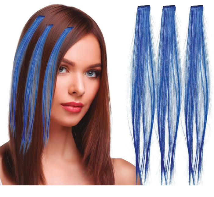Blauwe Hair Extension 50cm 3st - Partywinkel - 8434077481387