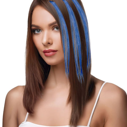 Blauwe Hair Extension 50cm 3st - Partywinkel - 8434077481387