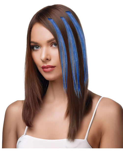 Blauwe Hair Extension 50cm 3st - Partywinkel - 8434077481387