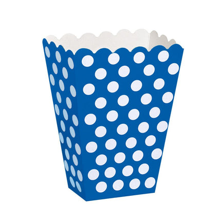 Blauwe Popcorn Bakjes Witte Stippen 13,7cm van Unique koop je bij Partywinkel
