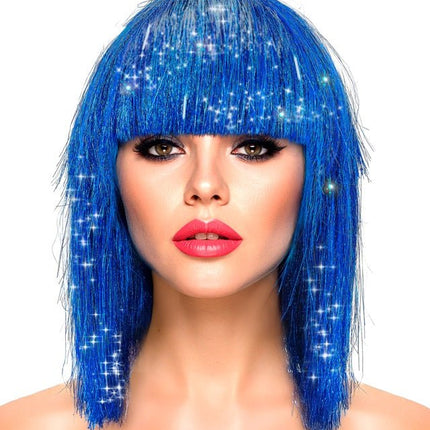 Blauwe Pruik Half Lang Haar Pony van Widmann koop je bij Partywinkel