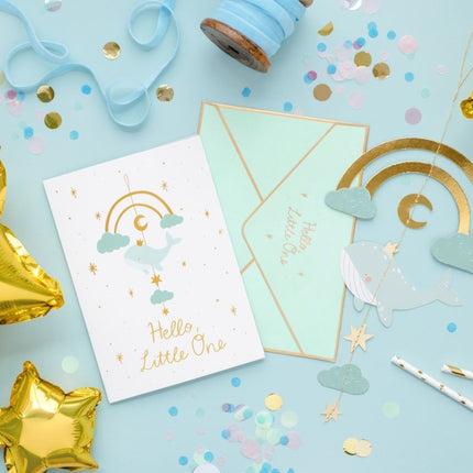 Blauwe Uitnodigingen Hello Little One 14x20cm 11st van Partydeco koop je bij Partywinkel