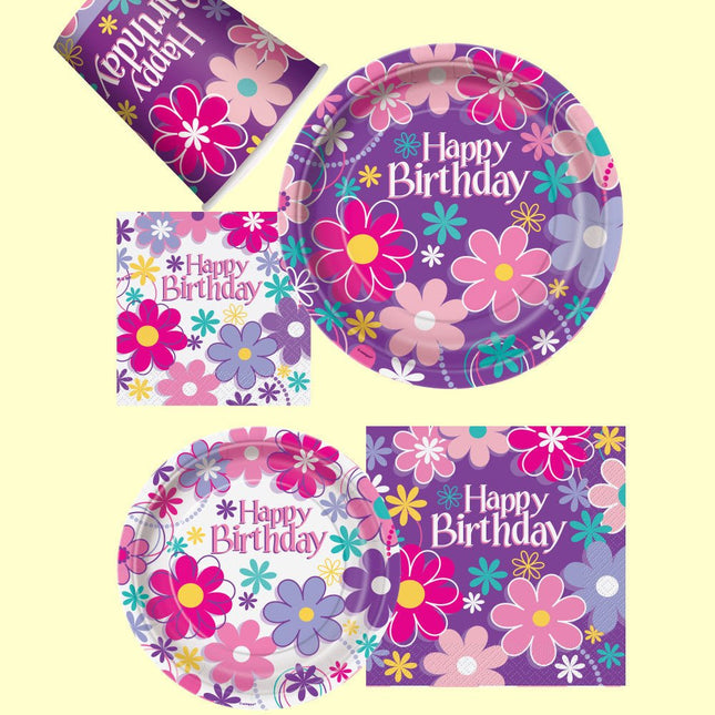 Bloemen Borden Happy Birthday 23cm 8st van Unique koop je bij Partywinkel