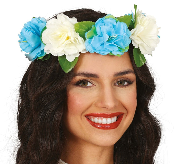 Bloemen Krans Blauw Wit 20cm - Partywinkel - 8434077179215
