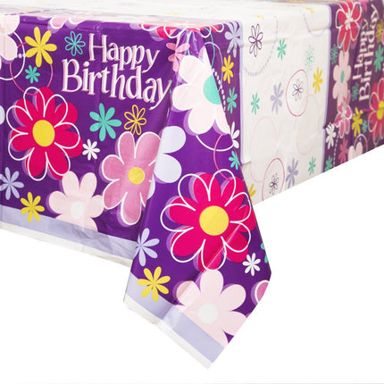 Bloemen Tafelkleed Happy Birthday 2,13m van Unique koop je bij Partywinkel