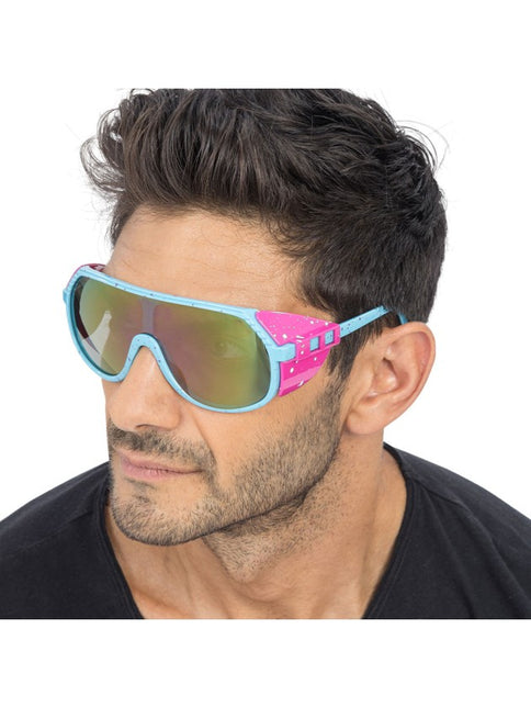 Blau-rosa Retro-Partybrille, 15 cm