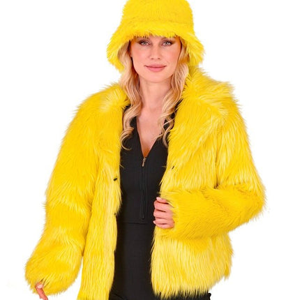 Bontjas Pluche Dames Geel van Widmann koop je bij Partywinkel