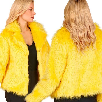Bontjas Pluche Dames Geel van Widmann koop je bij Partywinkel