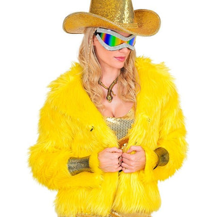 Bontjas Pluche Dames Geel van Widmann koop je bij Partywinkel