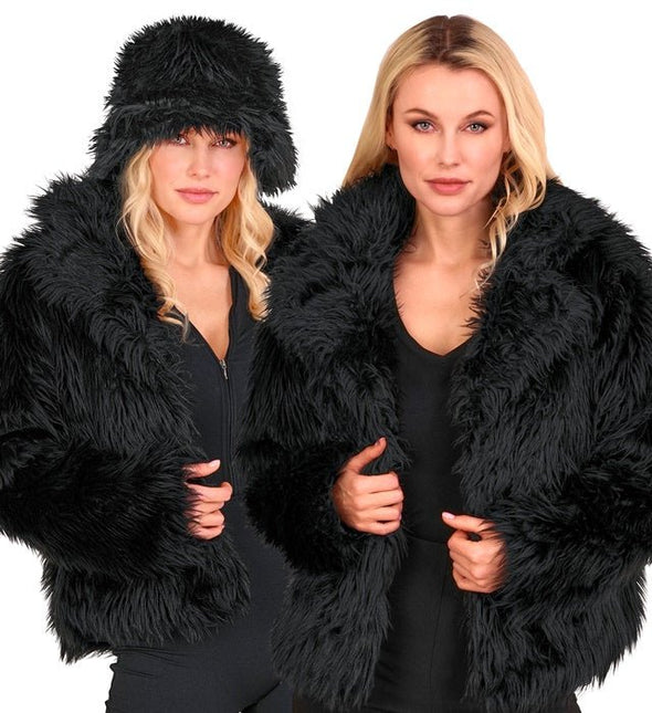 Bontjas Pluche Dames Zwart van Widmann koop je bij Partywinkel