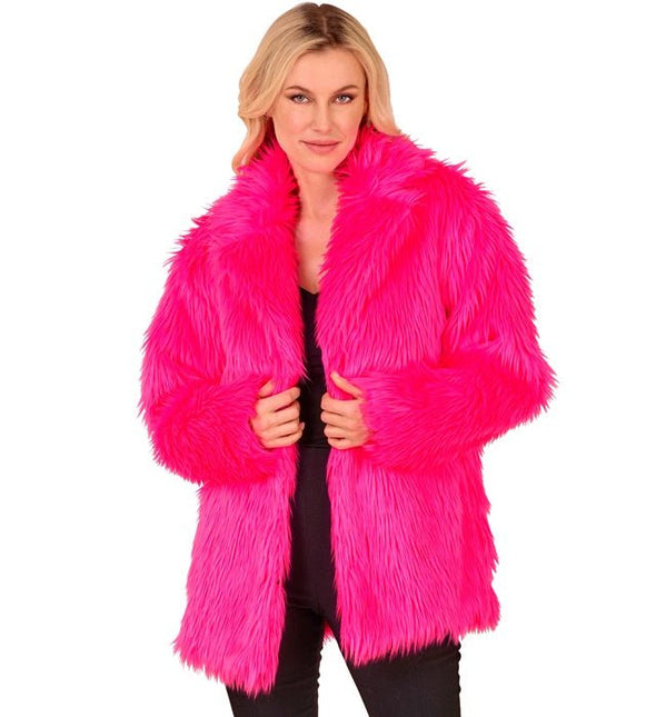 Bontjas Pluche Neon Roze van Widmann koop je bij Partywinkel