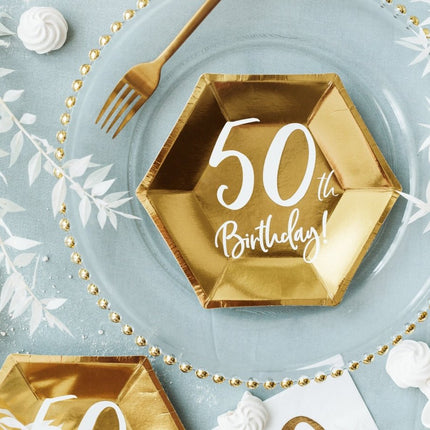 Borden 50 Jaar Goud 20cm 6st van Partydeco koop je bij Partywinkel