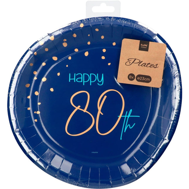 Borden 80 Jaar Blauw 23cm 8st van Folat koop je bij Partywinkel
