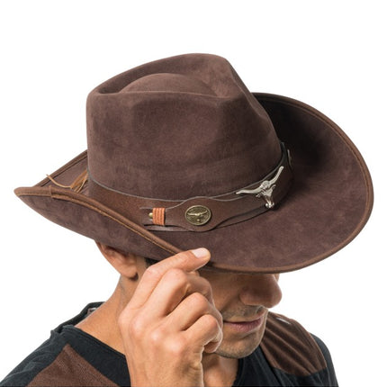 Brauner Cowboyhut mit Stierkopf – Einheitsgröße