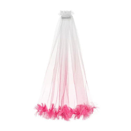 Bruiloft Sluier Wit Met Roze Kwastjes van Partydeco koop je bij Partywinkel