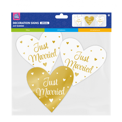 Bruiloft Wanddecoratie Just Married 25cm 3 delig van Paper Dreams koop je bij Partywinkel