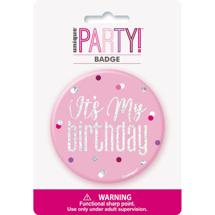 Button It's My Birthday Roze 7,6cm van Unique koop je bij Partywinkel