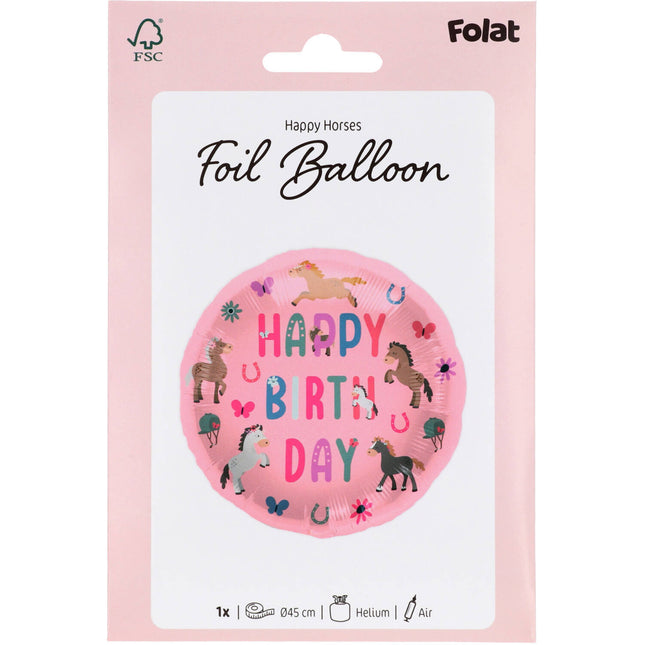 Happy Birthday Helium Ballon Pferde Leer 45cm