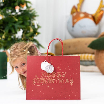 Cadeautasje Merry Christmas Rood 32,5cm van Partydeco koop je bij Partywinkel