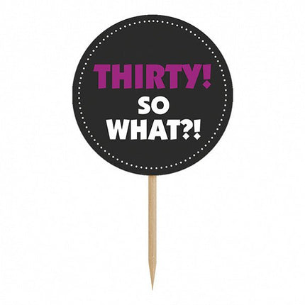 Caketopper 30Th Birthday 9,2cm 6st van Partydeco koop je bij Partywinkel