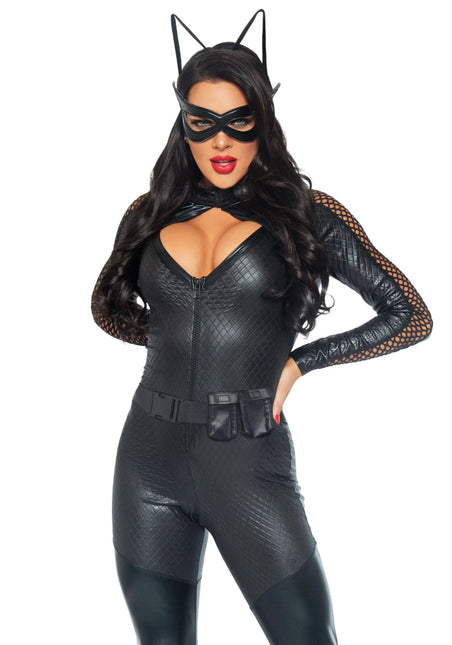 Catwoman Catsuit Zwart Dames Wicked Kitty Leg Avenue - Partywinkel - 714718506166