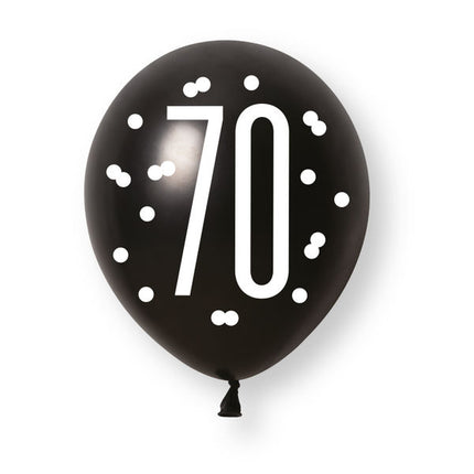 6ct Glitz Black Number 70 Assorted Platinum & Pearl Premium 30cm Latex Balloons