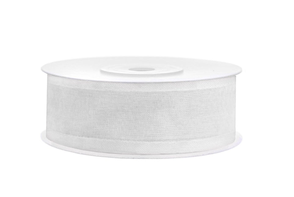 Chiffon Lint Wit met rand 25mm 25m van Partydeco koop je bij Partywinkel