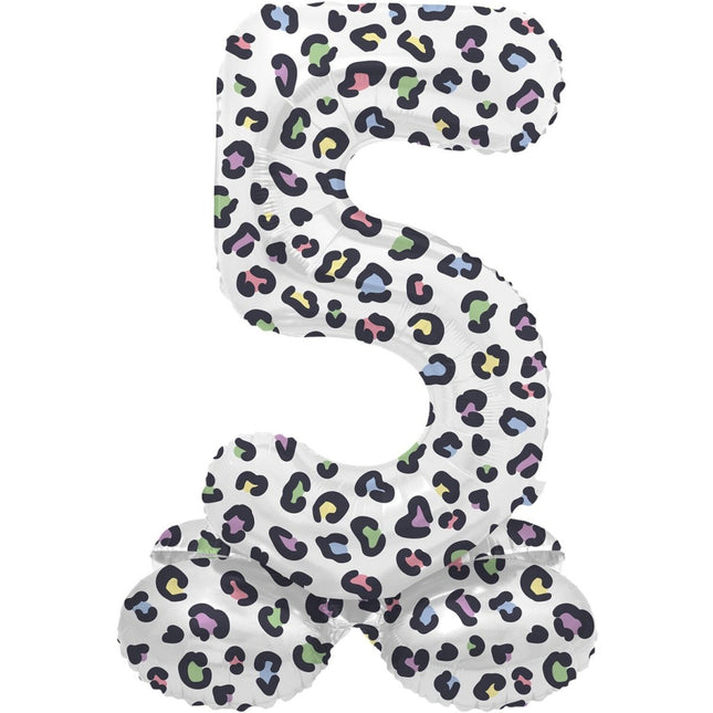Cijfer Ballon 5 Jaar Panter Met Standaard Leeg 41cm van Folat koop je bij Partywinkel