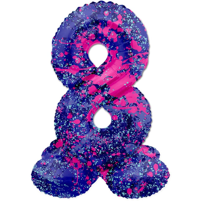 Cijfer Ballon 8 Jaar Spetters Met Standaard Leeg 72cm van Folat koop je bij Partywinkel