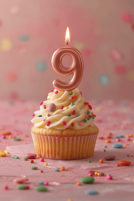 Cijfer Kaars 9 Rose Goud van Paper Dreams koop je bij Partywinkel