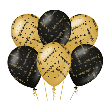 Glückwunsch-Ballons Schwarz-Gold 30cm 6 Stk.