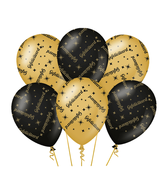 Glückwunsch-Ballons Schwarz-Gold 30cm 6 Stk.
