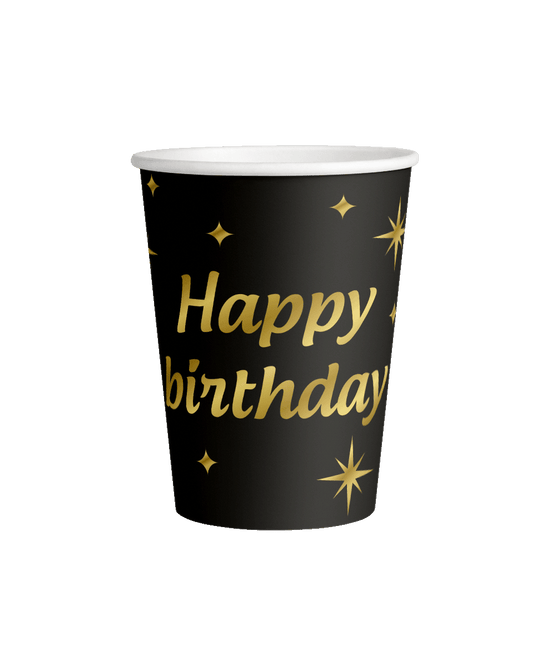 Happy Birthday Tassen Schwarz Gold 9cm 8Stück
