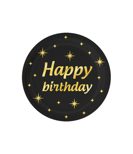Happy Birthday Teller Schwarz Gold 23cm 8 Stück