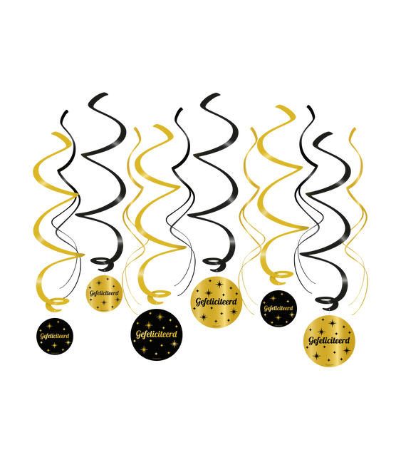 Glückwünsche Hängende Dekoration Schwarz Gold 75cm 6Stk.