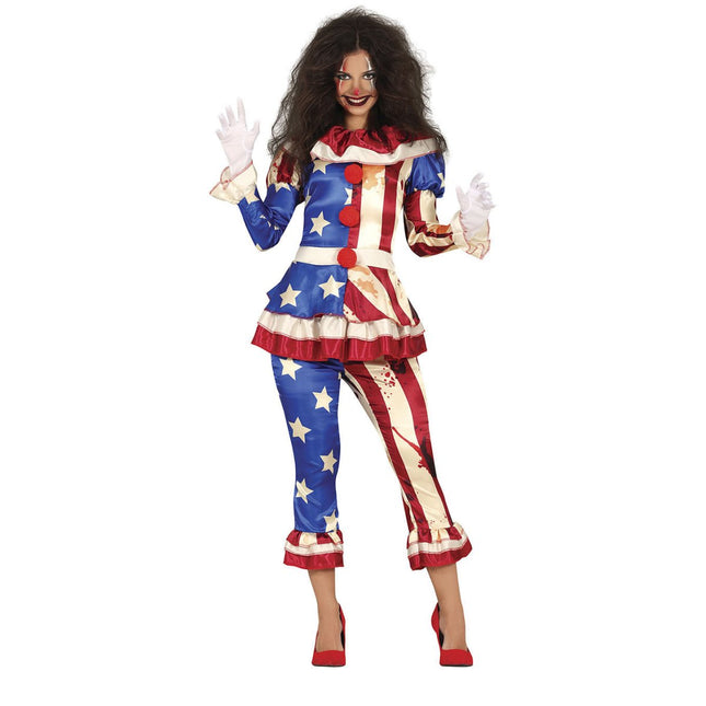 Clown Halloween Kostuum Dames Amirikaanse vlag van Fiestas Guirca koop je bij Partywinkel