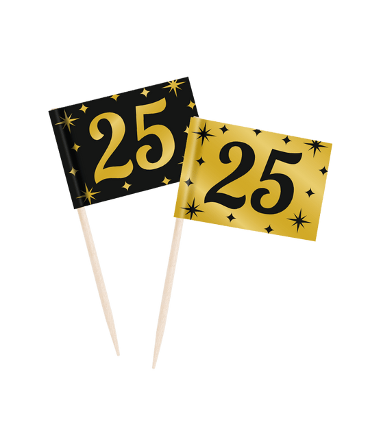 Cocktailprikkers 25 Jaar 6,5cm 50st van Paper Dreams koop je bij Partywinkel